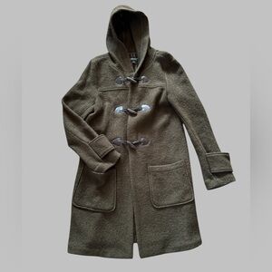 Jones New York Women’s Long Wool Hooded Coat Toggle Close Size Small Green